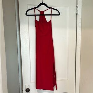 Hello Molly Red Halter Slit Midi Dress
